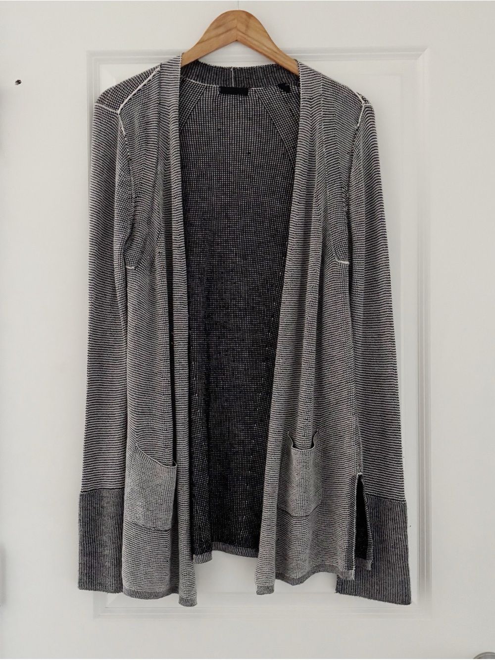 ATM Waffle Stitch Open Front Knit Cardigan Modal Wool Pockets - Picture 3 of 12